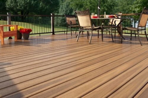 Outdoor wooden decking with clean lines and natural finish